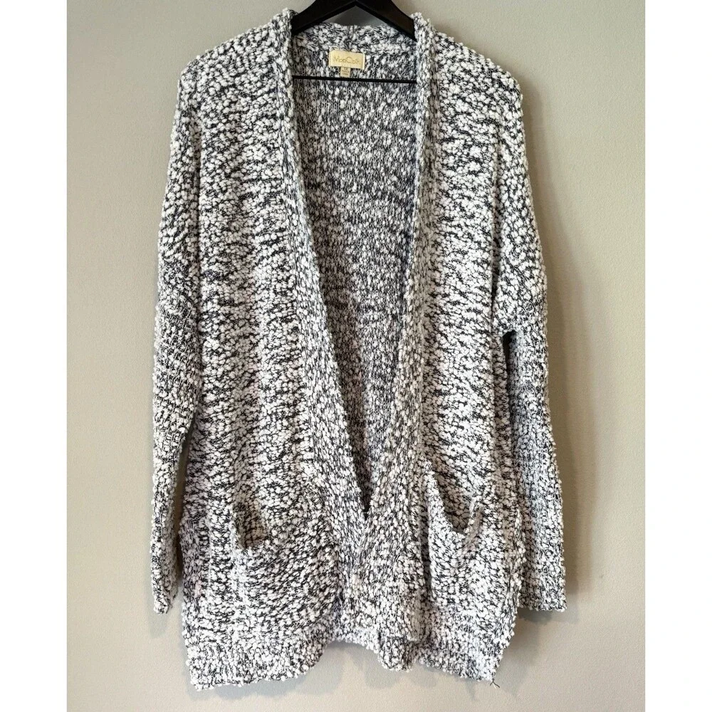 ModCloth Women's Marled Cardigan 1X Blue White Open Front Cozy